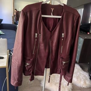 Free people maroon/plum leather jacket